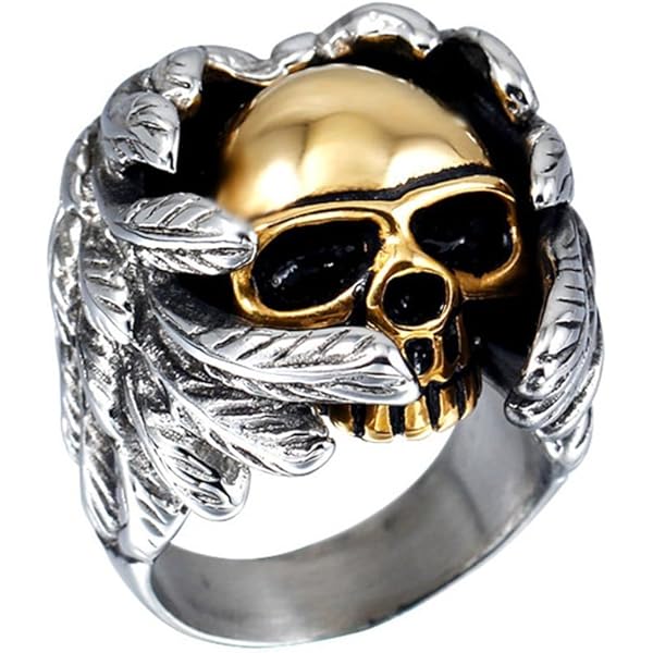 BlackAmazement Teschio Anello Oro IP Skull Biker Gotico Argento Uomo Donna In Acciaio, Acciaio Inossidabile, 20 - Foto 4