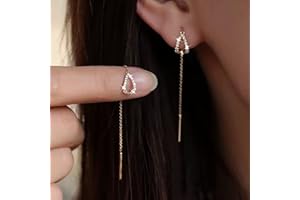 TseenYi Cz Teardrop Threader Earring Crystal Pear Hollow Dangle Earring Long Bar Chain Threader Earring Long Chain Tassel Drop Earring Jewelry for Women and Girls Gifts(Gold)
