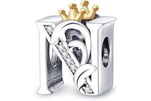 HappyStar Abalorio de plata de ley 925 con letra con Circonita Cúbica, Compatible con Pulsera Pandora & Europeo, Charms de para Mujer Niña.