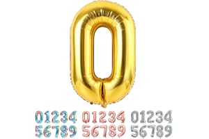 Ponmoo Foil Globo Número 0 Dorado, Gigante Numeros 0 1 2 3 4 5 6 7 8 9 10-19 20-29 30 40 50 60 70 80 90 100, Grande Globos para La Boda Aniversario, Globo de Cumpleaños Fiesta Decoración