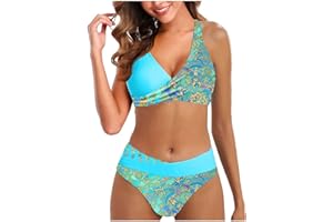 ZGIDDAZ Maillot De Bain Femme 2 Pieces Push Up Col en V Maillot De Bain Triangle Amincissant Classique Bikini Set Maillot De Bain Femme Deux Pieces Bikini Sexy 2024 Bikini Set Swimsuit