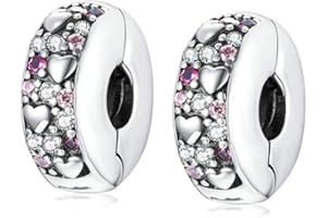 MEETCCY Clip Spacer Charm 925 Sterling Silver Blue White Crystal Charm Clip Lock Spacer Stopper Charm Bead for Bracelet,Compatible with European Charm Bracelet Beads