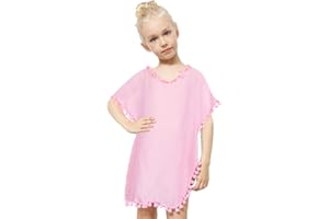 NIDOUL Kid Girls Chiffon Unicorn Rainbow Cover-up Beach Swimsuit Coverup Pompom Tassel