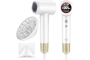 HZD Asciugacapelli Ionico con Diffusore, Phon Capelli Professionale, Phon al Plasma da 400 Milioni, Motore Brushless da 110.000 giri/min per Asciugatura Rapida, 57dB Rumore Basso per Viaggio e Familiari