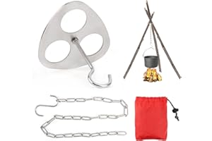 WOOWAIR Gril de Trépied de Feu de Camp Équipement en Acier Inoxydable, Gril de Trépied de Camping, Camping Accessoire de Barbecue avec Chaîne Réglable, pour Grill Pivotant, Bouilloire, Panier Suspendu