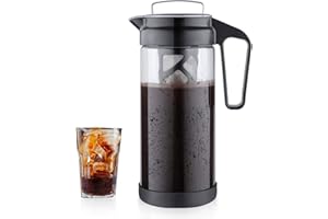 wedrink Cafetière à infusion froide 1,3L en verre borosilicaté, Pichetts à thé glacé, filtre en acier inoxydable et base en silicone antidérapante, convient pour la préparation de thé et de café