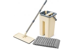 Moppset med hink, platt golvtorkare, 2-kammarsystem, 10 överdrag