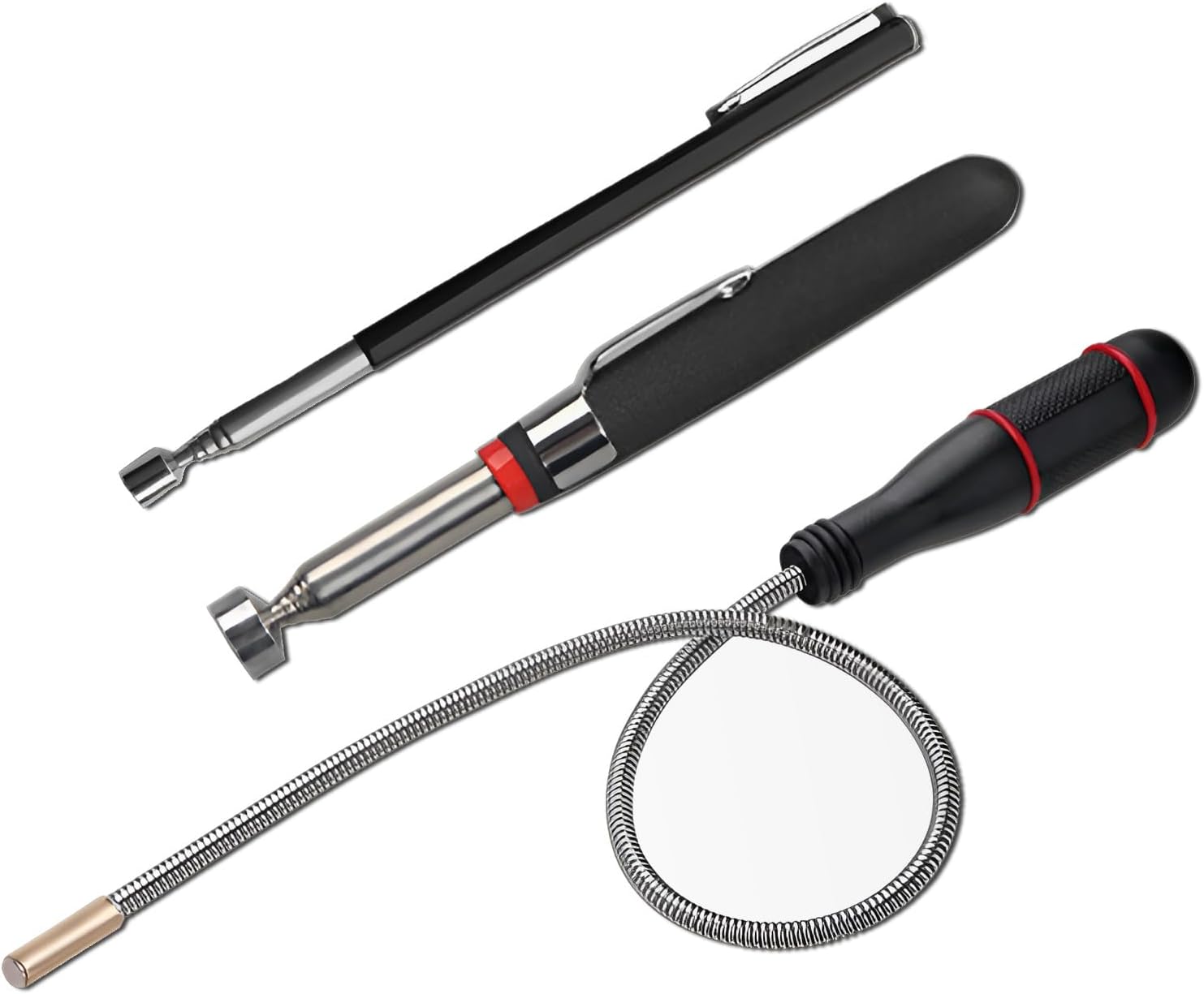 3 PCS Magnetic Pickup Tool, Handheld Magnetic Retrieval Tool with Non-Slip Handle Flexible Magnet Pick up Tools Durable Telescopic Magnetic Collector with Pocket Clip (1.5LB 3LB 5LB)