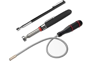 JSUOEO 3 PCS Magnetic Pickup Tool, Handheld Magnetic Retrieval Tool with Non-Slip Handle Flexible Magnet Pick up Tools Durable Telescopic Magnetic Collector with Pocket Clip (1.5LB 3LB 5LB)