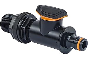 GASMIS Tankdurchführung mit Absperrhahn, Außengewinde 26,44mm, 3/4" xQuick Connector, Regentonnendurchführung, Regenfass, Wassertonnen, 1 Stück