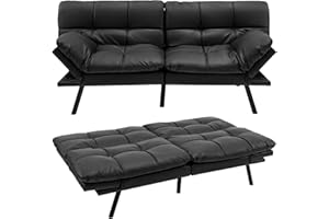 COSTWAY Składana sofa z funkcją spania, rozkładana sofa do spania z regulowanym oparciem, duża powierzchnia do leżenia 182 x 106,5 cm, do salonu (czarna)