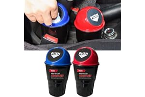 HOS IMPORTS 2pk Easy Use 17cm Car Rubbish Bins, Trash Cans, Mini Plastic Dust Bin, Waste Storage for Office Desktop, Car, Van or Lorry (Blue and Red, 2 Pack)