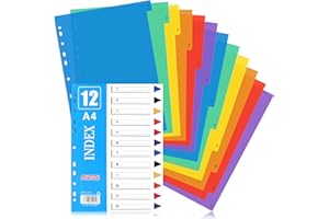 Partideal 3 Pack A4 File Dividers,12 Part Wide Coloured Tabs Multi Hole Punched Plastic Binder Dividers in Assorted Colors for A4 Portrait Documents