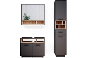 Vicco set mobili bagno Beatrice, Antracite/Sonoma, 3 parti, con colonna