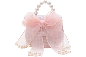 Balakaka Little Girls Bowknot Purse, Cute Sequins Princess Handbags with Pearl Chain, Mini Portable Purse Messenger Bag Birthday Gift for Girls Age 2-7
