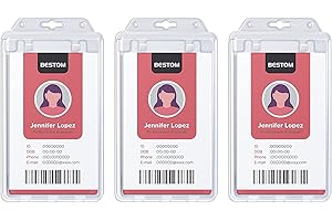 ‎BESTOM Bestom Hartplastik-ID-Kartenhalter für Ausweise mit permanenter Verriegelung Badge Card Holder - Heavy Duty vertikalen Stil sichere doppelseitige klare ID Fall Halter für eine oder zwei ID-Karten