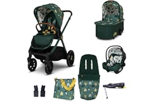 Cosatto Kinderwagen Set 3 in 1, Flach liegende Babywanne, Kinderwagenset, R129 Sportsitz, Babyschale und ISOFIX Basis, Wickeltasche & Regenschutz, 0-25kg (Faraway)