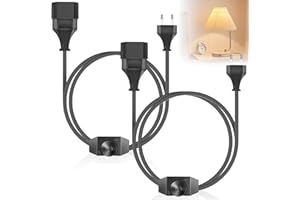 DELAMIYA 2 szt. ściemniaczy LED z przełącznikiem, wtyczka EURO, przedłużacz, ściemniacz obrotowy z kablem 2 m (wtyczka + gniazdo), do żarówek LED, bezgłośny przełącznik ściemniania do ściemniania LED, czarny