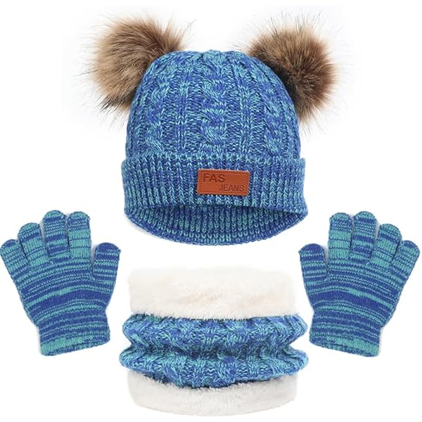 Lot De 3 Gants D'hiver Tricotés Pour Enfants Avec Bonnet Et Cache-cou - Taille 5-14 Ans, Bonnet Tactile, En Polyester