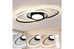 ‎GLITZERLIFE Glitzerlife LED Deckenleuchte Kinderzimmer Dimmbar - Schlafzimmerlampe 48W Schwarz Deckenlampe Wohnzimmer mit Fernbedienung 3000K-6500K Modern für Schlafzimmer Küche Balkon