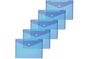 HERMA 20055 - Bolsas para documentos (DIN A5, 25 x 18 cm, polipropileno, 5 unidades), transparente con botón de presión, para escuela, universidad, oficina, sobres de polipropileno, color azul