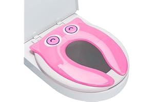 Maliton Riduttore Wc Bambini,Vasino Portatile Per Bambini da Viaggio,Può Essere Riutilizzato Wc Portatile,Facile da Pulire, Allenamento Antiscivolo, Con Custodia, Adatto Per il Viaggio -Gufo Rosa