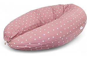 HOBEA-Germany Coussin d'allaitement 190 cm x 76 cm XXL Coussin de Grossesse Coussin pour Dormir sur Le côté avec Housse en Coton Biologique (Coeurs Vieux Rose)
