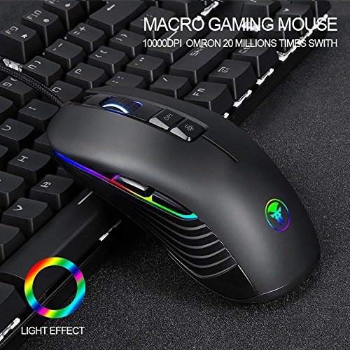 YockTec Rat  n Gaming Ambidextro 5000 DPI 9 Botones Programables Ratones Gaming Optico 6 colores RGB Retroiluminado Rat  n Ergon  mico Zurdo Diestro Gaming para Gamer PC Mac  Windows