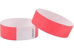 L LIKED 500Pcs Wristbands for Events, Waterproof Neon Wristbands - Printable Paper Bracelets Numbered Wrist Bands for Nightclubs, Festivals, Waterparks (Red)