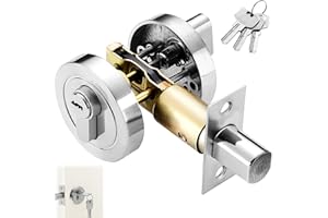 MUSIOOK Deadbolt Door Lock, Round Internal Door Lock with Key, Dead Bolts for Internal Doors, 35-50mm Zinc Alloy Security Gate Locks for Bedroom, Entrance Passage (Silver)