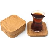 Deconox Bambu Kare &Ccedil;ay Tabağı Bardak Altlığı 6'lı Set | Dekoratif ve Doğal Bambu Altlık &ndash; Şık ve Dayanıklı Tasarım (10cm x 10