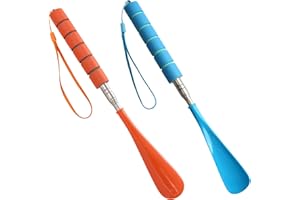 Teuena 2 Pack Shoe Horns Long Handled 29-71cm, Plastic Shoehorn with Comfort Grip for Taking Boots on and Off, Metal Telescopic, Easy to Carry, for Men Women Kid Seniors, (Blue, Orange)