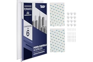 Dasher Products Portacartelli in Acrilico A4-6 Pezzi - Cornice Trasparente con più Opzioni di Montaggio Incluse, Supporto da Parete per Poster in Plastica, per Casa, Ufficio, Negozio, Ristorante