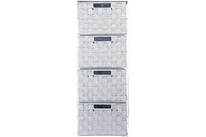 ASA1 ASA Storage Drawers - Freestanding Storage Drawers Cabinet Bedroom - Woven 4 Drawer Cabinet Unit With Metal Frame, Cube Storage Unit Home, Office, Bedroom, (White)