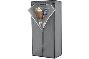 M.J COMFY-LIFE Canvas Wardrobe 68x45x158cm Portable Wardrobe With Hanging Rod Fabric Clothing Storage Cabinet Clothing Storage Rack Suitable For Bedroom Living Room Cloakroom Dormitory (Grey)