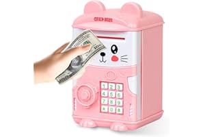 Flintronic Hucha Cajero Automatico Caja de Monedas, Hucha Caja Fuerte para Niños 3-12 Años, Regalos Cumpleaños De Navidad para Niños Niñas (Rosa)