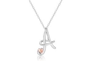 Mesovor Silver Initial Necklace for Women, Sterling Silver Plated Jewelry | Classic Letter Name Pendant Necklace with Rose Gold Heart, Gifts for family Mother Sister Wife, 20 Inch Chain