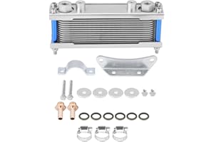 KEENSO Radiatore olio motore, aggiornamento universale in alluminio per moto, radiatore olio per motore, radiatore olio con accessori di montaggio (argento) radiatore dell'olio