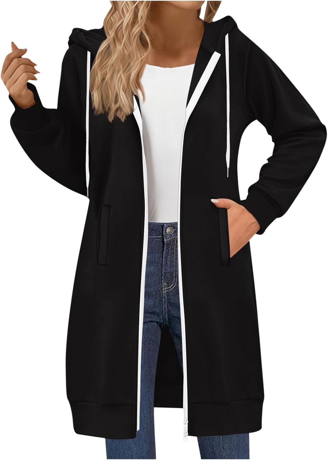 Technische Daten & Spezifikationen : Sweatjacke Damen mit Kapuze Lang Übergangsjac