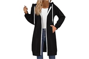 RLEHJN Full-Zip Hoodie Damen Oversized Sweatjacke Einfarbig Zip up Kapuzenpullover mit Taschen und Kordelzug Y2K Mode Lange Sweatjacke Outwear Langen Mantel Jacke Übergangsjacke mit Kapuze