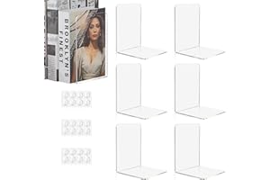 Aurinovellia 6 Pezzi Fermalibri per Mensole, Fermalibri in Acrilico Trasparente con 24 Tappetini Antiscivolo, Reggi Libri per Libreria, Spessore 3 mm, per Scuola, Casa, Ufficio, Biblioteca 10x10x13cm