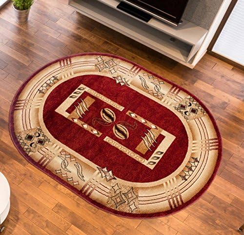 Beautiful Soft Oval Rug For Living Room Bedroom - Red Carpet With Classical Pattern 110 x 195 cm (3ft7" x 6ft5")