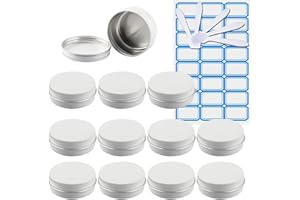 ZEOABSY 10 Piezas Tarros de Aluminio con Tapa Rosca 60ml, Blanco Tarros de Aluminio Vacíos Redondo para Contenedor De Cosméticos Cremas Caja de almacenaje con 5 Espátula y 1 Etiqueta