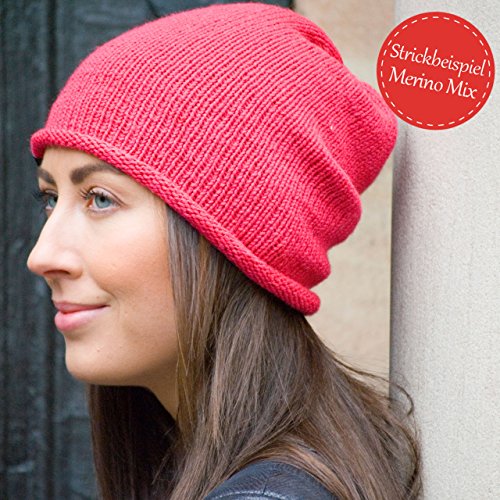 Merino Wolle stricken * 1 Knäuel Merino Wolle himbeere (Fb 1374) * pinke Merino Wolle häkeln – Merinogarn + GRATIS MyOma Label – 50g/120m – MyOma Wolle – weiche Wolle – Merinowolle - 3