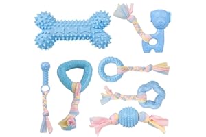 CAMITER Hundespielzeug, Kauspielzeug für Hunde, Aggressives Kauspielzeug für Welpen/kleine, mittelgroße Hunde mit Ball und Baumwollseilen Interaktives Hundespielzeug-Seil Kauen（7 Stück） (Blau)