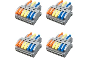 QitinDasen 4Pcs KV436 Lever-Nut Wire Connectors, 3 in 6 Out Conductor Compact Wire Connectors, Splicing Type Quick Conductors Cable Clamp Terminal Block Spring Connector