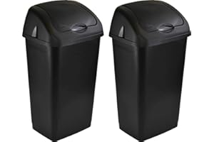 Sterling Ventures 2x 60 Litres Premium Plastic Swing Bin for Home and Kitchen Rubbish Waste (Black)