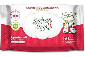 Italian Pet - Salviette Biodegradabili alla Clorexidina per Cani e Gatti | Pulizia e Disinfezione di Zampe, Orecchie, Occhi e Manto | 50 pz 15x19 cm