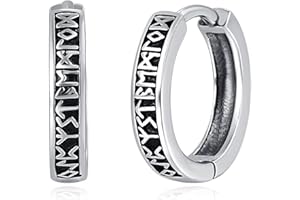 KINGWHYTE Unisex Hoop Earrings 925 Sterling Silver Viking Rune Black Earrings Birthday Jewellery Gifts for Men Women