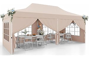 HETPAR Pavillon 3x6 Wasserdicht Stabil Winterfest mit 6 Seitenwänden,Faltpavillon Höhe Verstellbar,partyzelt Pavillion UV Schutz 50+,Gartenpavillon Faltzelt (Beige)